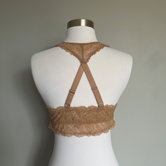 Savage X Fenty Floral Lace Racerback Unlined Wireless Beige Tan Bralette 1X - Picture 8 of 11